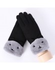 Sparsil Women ekran dotykowy zamszowe rękawiczki zimowe dwuwarstwowe futrzane rękawiczki ciepłe śnieżynka hafty Outdoor modne rę