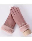 Sparsil Women ekran dotykowy zamszowe rękawiczki zimowe dwuwarstwowe futrzane rękawiczki ciepłe śnieżynka hafty Outdoor modne rę
