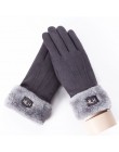 Sparsil Women ekran dotykowy zamszowe rękawiczki zimowe dwuwarstwowe futrzane rękawiczki ciepłe śnieżynka hafty Outdoor modne rę
