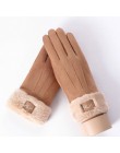 Sparsil Women ekran dotykowy zamszowe rękawiczki zimowe dwuwarstwowe futrzane rękawiczki ciepłe śnieżynka hafty Outdoor modne rę