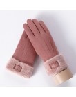 Sparsil Women ekran dotykowy zamszowe rękawiczki zimowe dwuwarstwowe futrzane rękawiczki ciepłe śnieżynka hafty Outdoor modne rę