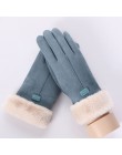 Sparsil Women ekran dotykowy zamszowe rękawiczki zimowe dwuwarstwowe futrzane rękawiczki ciepłe śnieżynka hafty Outdoor modne rę