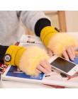 Rękawiczki zimowe damskie rękawiczki bez palców bez palców pompon Faux futerkowe rękawice na nadgarstki dzianiny Patchwork Guant