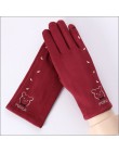 Sparsil Women ekran dotykowy zamszowe rękawiczki zimowe dwuwarstwowe futrzane rękawiczki ciepłe śnieżynka hafty Outdoor modne rę