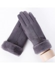 Sparsil Women ekran dotykowy zamszowe rękawiczki zimowe dwuwarstwowe futrzane rękawiczki ciepłe śnieżynka hafty Outdoor modne rę