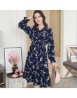 29 kolorów piękna moda wiosna jesień kobiety z długim rękawem sukienka kołnierz retro Casual wąskie sukienki druk kwiatowy szyfo