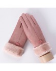 Sparsil Women ekran dotykowy zamszowe rękawiczki zimowe dwuwarstwowe futrzane rękawiczki ciepłe śnieżynka hafty Outdoor modne rę