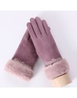 Sparsil Women ekran dotykowy zamszowe rękawiczki zimowe dwuwarstwowe futrzane rękawiczki ciepłe śnieżynka hafty Outdoor modne rę
