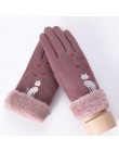 Sparsil Women ekran dotykowy zamszowe rękawiczki zimowe dwuwarstwowe futrzane rękawiczki ciepłe śnieżynka hafty Outdoor modne rę