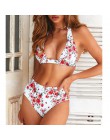 2019 Sexy wysokiej talii nadruk w kropki strój kąpielowy bikini kobiety zestaw bikini push up z ramiączkami kostium kąpielowy da