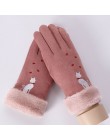 Sparsil Women ekran dotykowy zamszowe rękawiczki zimowe dwuwarstwowe futrzane rękawiczki ciepłe śnieżynka hafty Outdoor modne rę