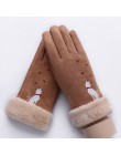 Sparsil Women ekran dotykowy zamszowe rękawiczki zimowe dwuwarstwowe futrzane rękawiczki ciepłe śnieżynka hafty Outdoor modne rę