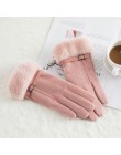 Sparsil Women ekran dotykowy zamszowe rękawiczki zimowe dwuwarstwowe futrzane rękawiczki ciepłe śnieżynka hafty Outdoor modne rę