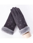 Sparsil Women ekran dotykowy zamszowe rękawiczki zimowe dwuwarstwowe futrzane rękawiczki ciepłe śnieżynka hafty Outdoor modne rę