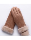 Sparsil Women ekran dotykowy zamszowe rękawiczki zimowe dwuwarstwowe futrzane rękawiczki ciepłe śnieżynka hafty Outdoor modne rę