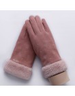 Sparsil Women ekran dotykowy zamszowe rękawiczki zimowe dwuwarstwowe futrzane rękawiczki ciepłe śnieżynka hafty Outdoor modne rę