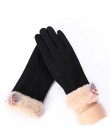 Sparsil Women ekran dotykowy zamszowe rękawiczki zimowe dwuwarstwowe futrzane rękawiczki ciepłe śnieżynka hafty Outdoor modne rę