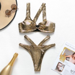 In-x Sexy golden bikini 2020 mujer błyszczący kostium kąpielowy damski wąż bikini set nieregularne stroje kąpielowe damskie kost