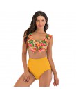 2020 Sexy wysokiej talii strój kąpielowy Bikini kobiety strój kąpielowy z falbanką Vintage Bikini w stylu Retro Plus Size kostiu