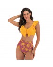 2020 Sexy wysokiej talii strój kąpielowy Bikini kobiety strój kąpielowy z falbanką Vintage Bikini w stylu Retro Plus Size kostiu