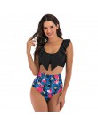 2020 Sexy wysokiej talii strój kąpielowy Bikini kobiety strój kąpielowy z falbanką Vintage Bikini w stylu Retro Plus Size kostiu