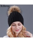 Xthree norka i czapka z pomponem z futra lisa pompony czapka zimowa dla kobiet czapka dziewczęca czapki z dzianiny czapka brand 