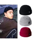 2020 moda czapka zimowa Unisex mężczyźni Cuffed Cib czapka z dzianiny krótki Melon Ski czapki jesień zima Solid Color Casual cza