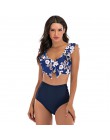 2020 Sexy wysokiej talii strój kąpielowy Bikini kobiety strój kąpielowy z falbanką Vintage Bikini w stylu Retro Plus Size kostiu