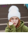 ENJOYFUR czapki zimowe dla kobiet ciepłe długie futra królika włosy kobiece czapki moda jednolite kolory szeroki mankiet styl mł
