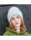 ENJOYFUR czapki zimowe dla kobiet ciepłe długie futra królika włosy kobiece czapki moda jednolite kolory szeroki mankiet styl mł