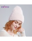 ENJOYFUR czapki zimowe dla kobiet ciepłe długie futra królika włosy kobiece czapki moda jednolite kolory szeroki mankiet styl mł