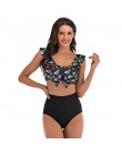 2020 Sexy wysokiej talii strój kąpielowy Bikini kobiety strój kąpielowy z falbanką Vintage Bikini w stylu Retro Plus Size kostiu