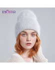 ENJOYFUR czapki zimowe dla kobiet ciepłe długie futra królika włosy kobiece czapki moda jednolite kolory szeroki mankiet styl mł