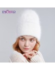 ENJOYFUR czapki zimowe dla kobiet ciepłe długie futra królika włosy kobiece czapki moda jednolite kolory szeroki mankiet styl mł