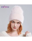 ENJOYFUR czapki zimowe dla kobiet ciepłe długie futra królika włosy kobiece czapki moda jednolite kolory szeroki mankiet styl mł