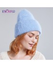 ENJOYFUR czapki zimowe dla kobiet ciepłe długie futra królika włosy kobiece czapki moda jednolite kolory szeroki mankiet styl mł