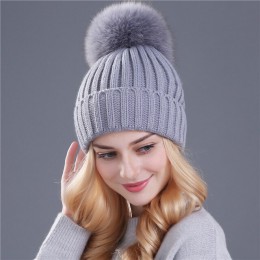 Xthree norka i czapka z pomponem z futra lisa pompony czapka zimowa dla kobiet czapka dziewczęca czapki z dzianiny czapka brand 