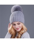 Xthree norka i czapka z pomponem z futra lisa pompony czapka zimowa dla kobiet czapka dziewczęca czapki z dzianiny czapka brand 