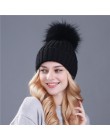 Xthree norka i czapka z pomponem z futra lisa pompony czapka zimowa dla kobiet czapka dziewczęca czapki z dzianiny czapka brand 