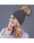 Xthree norka i czapka z pomponem z futra lisa pompony czapka zimowa dla kobiet czapka dziewczęca czapki z dzianiny czapka brand 