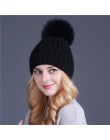 Xthree norka i czapka z pomponem z futra lisa pompony czapka zimowa dla kobiet czapka dziewczęca czapki z dzianiny czapka brand 