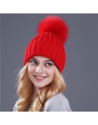 Xthree norka i czapka z pomponem z futra lisa pompony czapka zimowa dla kobiet czapka dziewczęca czapki z dzianiny czapka brand 