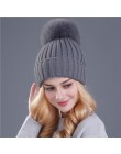 Xthree norka i czapka z pomponem z futra lisa pompony czapka zimowa dla kobiet czapka dziewczęca czapki z dzianiny czapka brand 