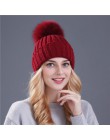 Xthree norka i czapka z pomponem z futra lisa pompony czapka zimowa dla kobiet czapka dziewczęca czapki z dzianiny czapka brand 