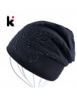 Kobieta czapka Bonnet jesień i czapki zimowe czapka w stylu hip-hop kwiat z kryształkiem czapki dla kobiet czapki kominiarka dam