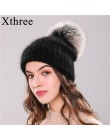 Xthree 70% Angola Rabbit fur czapka z prawdziwym futrzany pompon czapka z pomponem Skullie beanie czapka zimowa dla kobiet dziew