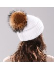 Xthree 70% Angola Rabbit fur czapka z prawdziwym futrzany pompon czapka z pomponem Skullie beanie czapka zimowa dla kobiet dziew