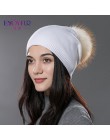 ENJOYFUR zima kobiety prawdziwe futro czapki z pomponem wełna gruba dzianina ciepłe pokryte czapka beanie lady moda bobble czapk