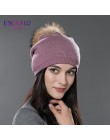 ENJOYFUR zima kobiety prawdziwe futro czapki z pomponem wełna gruba dzianina ciepłe pokryte czapka beanie lady moda bobble czapk