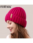 FURTALK czapka zimowa damska czapka zimowa z podszycie polarowe męska czapka zimowa z dzianiny dla kobiet dziewczyna czerwony cz